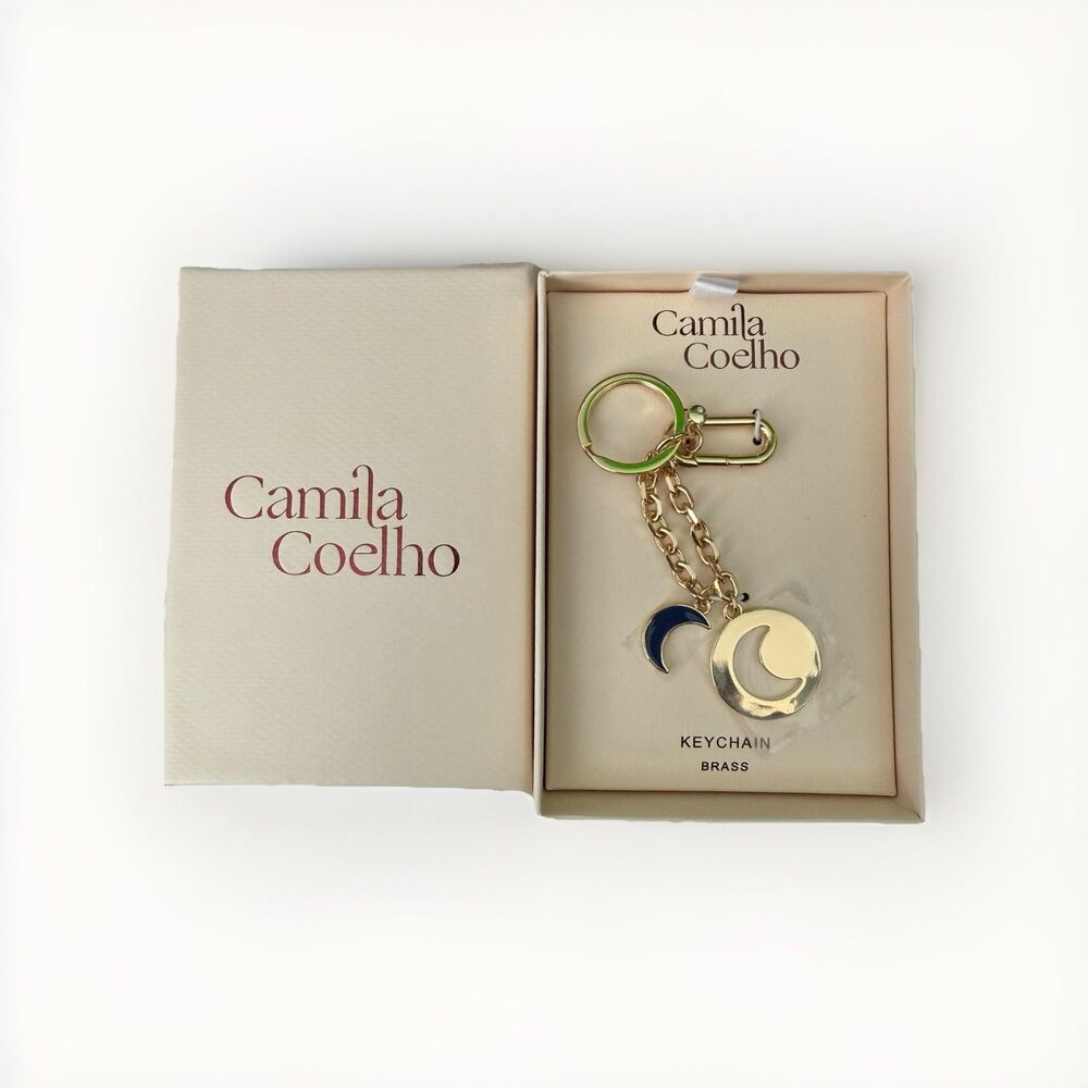 Camila Coelho BRASS GOLD-TONE Celestial Moon BAG CHARM Key Chain New